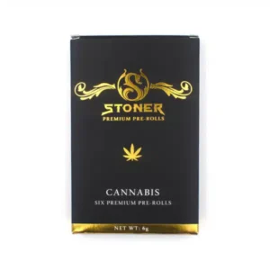 Stoner Premium Pre-Rolls are a 6-pack of pre-rolled cannabis flower available in multiple strain categories, including indica, sativa, hybrid, and CBD-focused options. The selection includes strains such as Black Diamond, Blue Cheese, Blueberry, Death Star,
