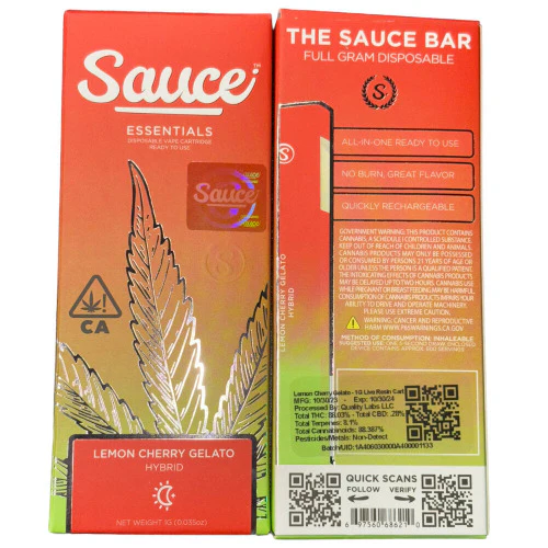 Sauce Essentials Lemon Cherry Gelato disposable, Lemon Cherry Gelato disposable vape, dessert flavored disposable vape, hybrid cannabis vape, citrus cherry vape pen, creamy gelato vape, draw activated disposable vape, premium cannabis vape, Cannabis Exotic Dispensary vape, CED disposable products, discreet cannabis shipping Sauce Essentials Lemon Cherry Gelato disposable, Lemon Cherry Gelato disposable vape, dessert flavored disposable vape, hybrid cannabis vape, citrus cherry vape pen, creamy gelato vape, draw activated disposable vape, premium cannabis vape, Cannabis Exotic Dispensary vape, CED disposable products, discreet cannabis shipping
