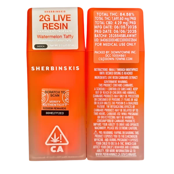 Sherbinskis Watermelon Taffy 2G disposable, Watermelon Taffy live resin vape, Sherbinskis live resin disposable, premium cannabis vape, fruity hybrid disposable, draw-activated live resin pen, 2G live resin vape, hybrid cannabis disposable, Cannabis Exotic Dispensary vape, CED disposable products, discreet cannabis shipping Sherbinskis Watermelon Taffy 2G disposable, Watermelon Taffy live resin vape, Sherbinskis live resin disposable, premium cannabis vape, fruity hybrid disposable, draw-activated live resin pen, 2G live resin vape, hybrid cannabis disposable, Cannabis Exotic Dispensary vape, CED disposable products, discreet cannabis shipping