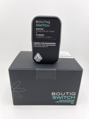 Boutiq SWITCH vape, liquid live diamond disposable, Pineapple Haze vape, Cherry Chem vape, dual flavor disposable vape, premium cannabis vape, lab-tested cannabis vape, Cannabis Exotic Dispensary vape